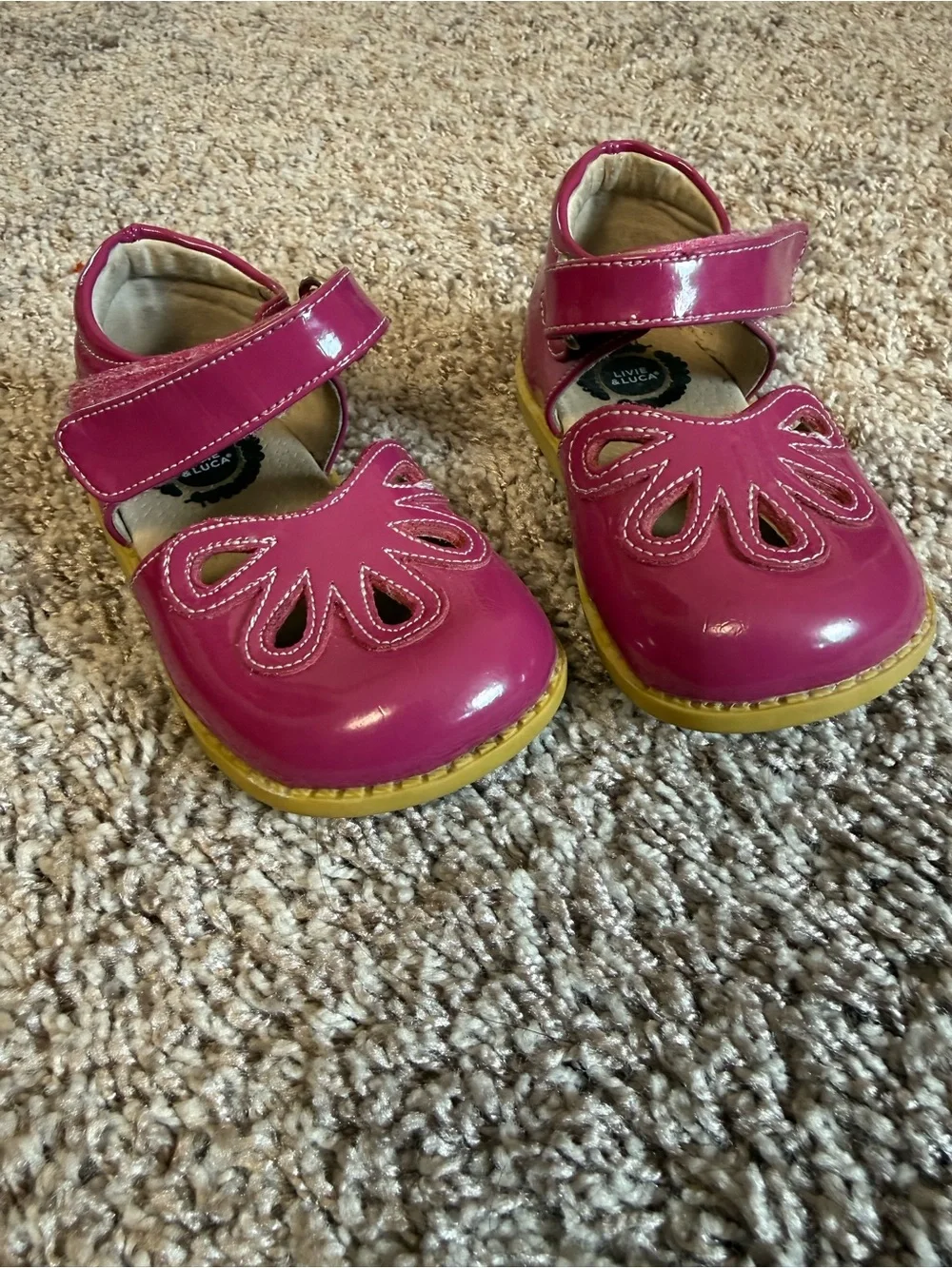 Livie & Luca Hot Pink Patent Mary Jane Shoes with Flower Cutouts
